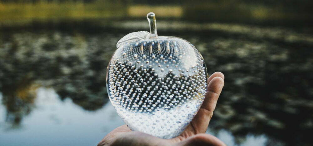 pomme de verre au bord du lac dans le royaume de verre